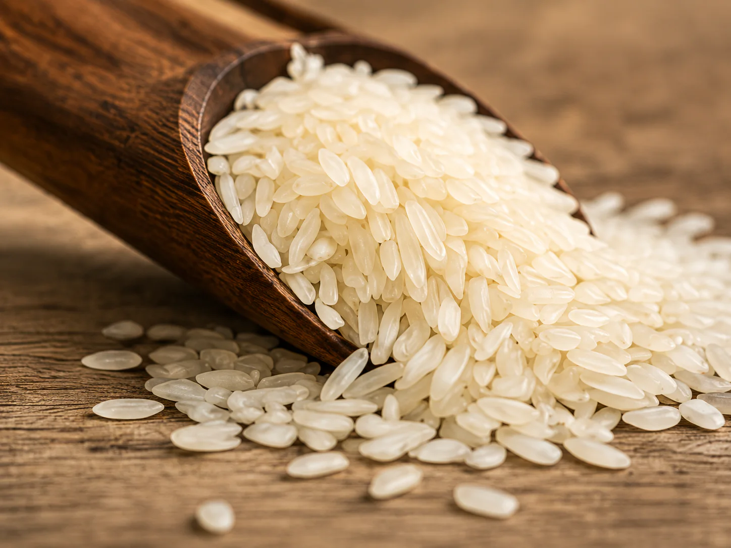 Close-up of clean Indian rice grains